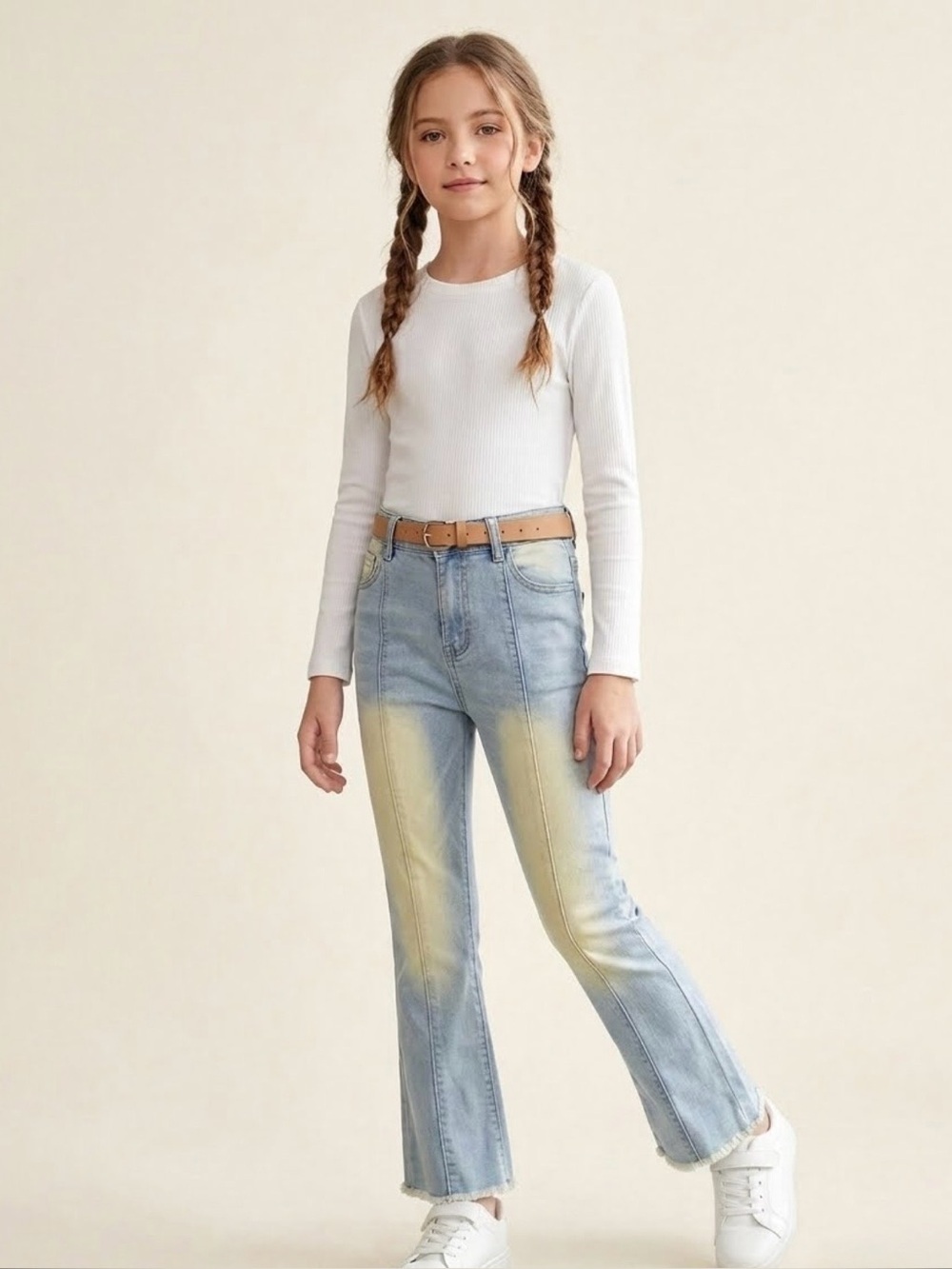 SHEIN Girls Light Blue Denim with Stitch Detail Scandi Girl